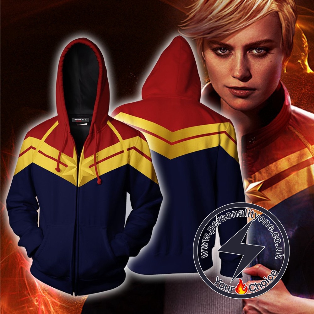 Captain Marvel Hoodie-Captain Marvel Zip Up Hoodie #19005